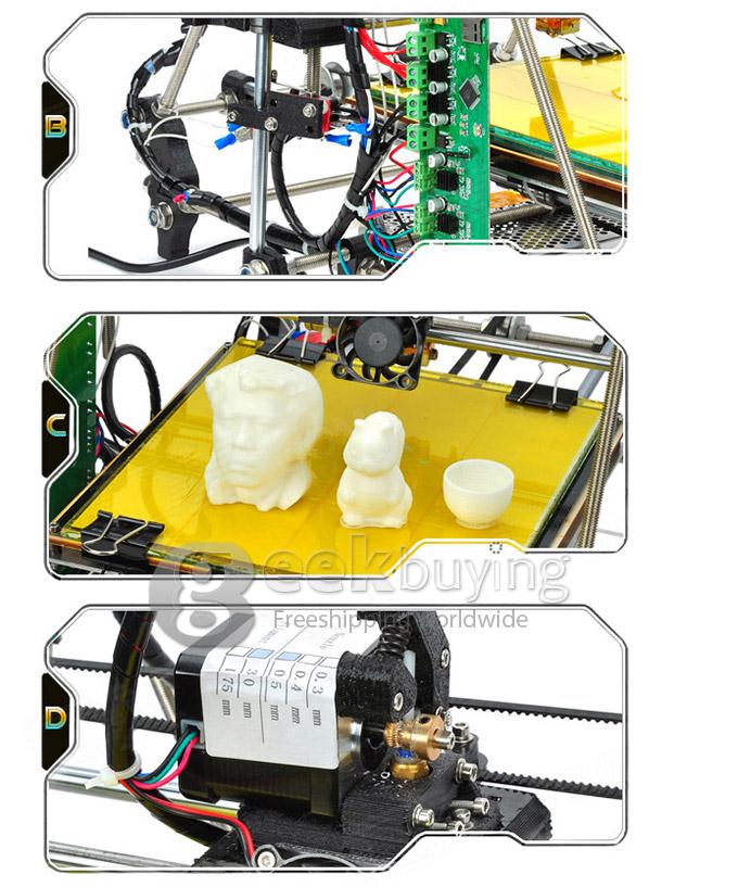 US Plug Open Heacent 3DP04 RepRap Prusa Mendel DIY 3D Printer DIY Full Assembly Kit /0.4mm Nozzle /1.75mm Filament