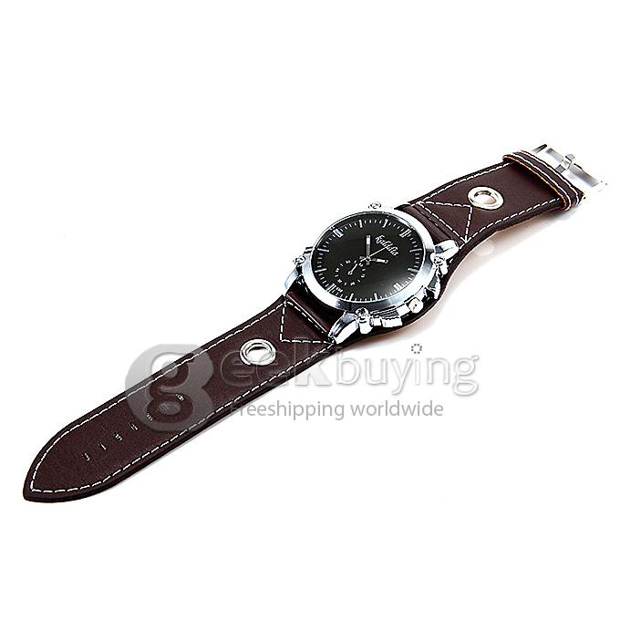 Kaladia 598 Big Round Dial Dress PU Strap Analog Quartz Wrist Watch for Man - Brown