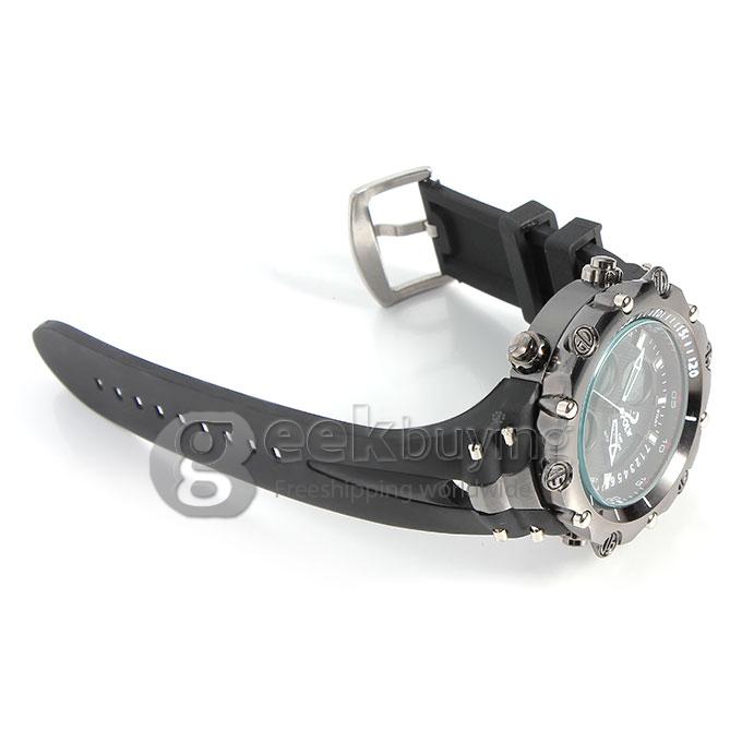 Hpolw 619 Men's LED Analog-Digital Multi-Functional Stainless Steel Case Rubber Band Sport Wrist Watch - Black
