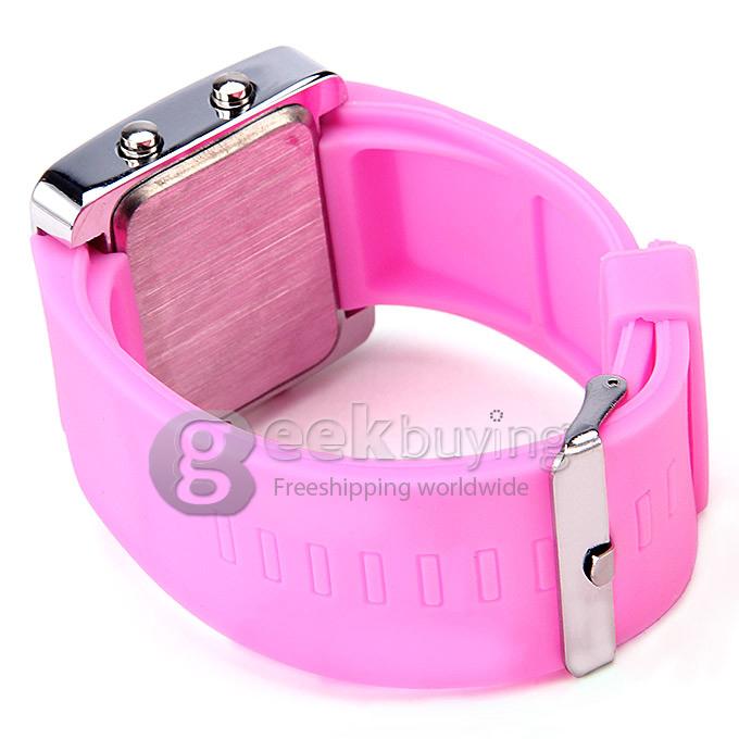 Silicone Band Red LED Digital Alloy Unisex Jelly Sport Style Wrist Watch - Pink