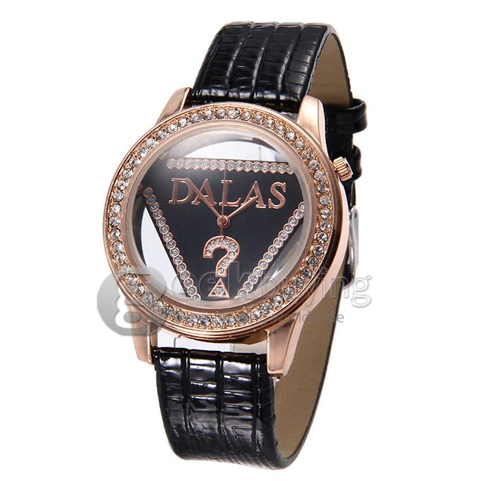 DALAS Women's Lady Style Casual Leather Strap Analog Quartz Wrist Watch - Black