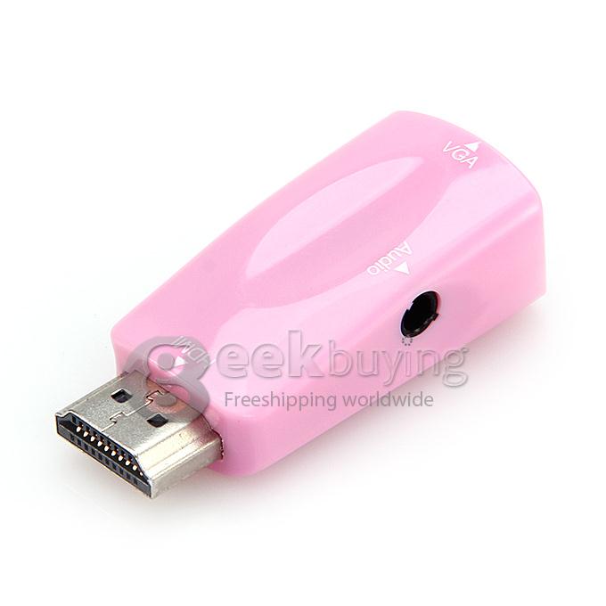 HDMI Male to VGA Female Adapter HDMI to VGA Portable HD Adapter with Audio Output for PS3 PC Tablet DVD Camera - Pink