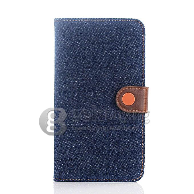 New Style Jeans Stripe Pattern Wallet Leather Case Cover for Samsung Galaxy Note 4 - Dark Blue