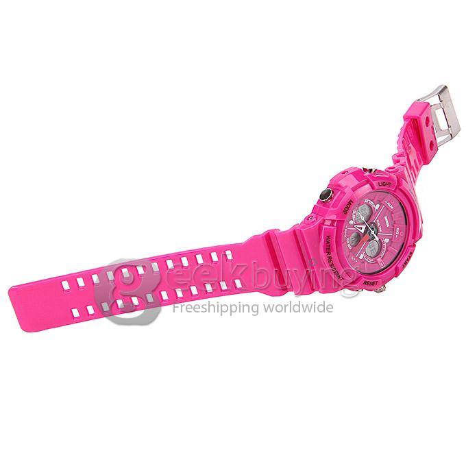 Skmei 0966 Unisex Analog-Digital Japanese Quartz Multi-Functional Silicone Band LCD Sport Wrist Watch - Rose