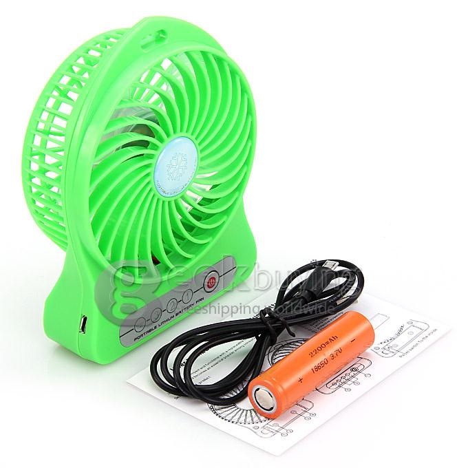 Super Big Wind Portable 3 Gears USB / Batery Fan with 2200mAh 16850 Lithium Battery Working Time 7.5 Hours - Green
