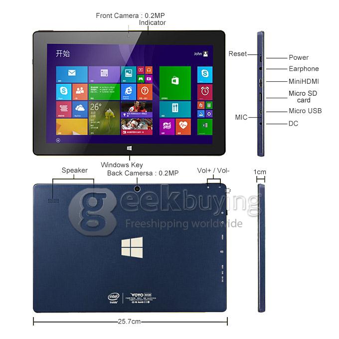 VOYO A1 Intel Z3740D Quad Core 10.1 Inch Tablet PC Windows 8.1 1280 x 800 IPS Capacitive Touch Screen 2GB/32GB BT - Blue