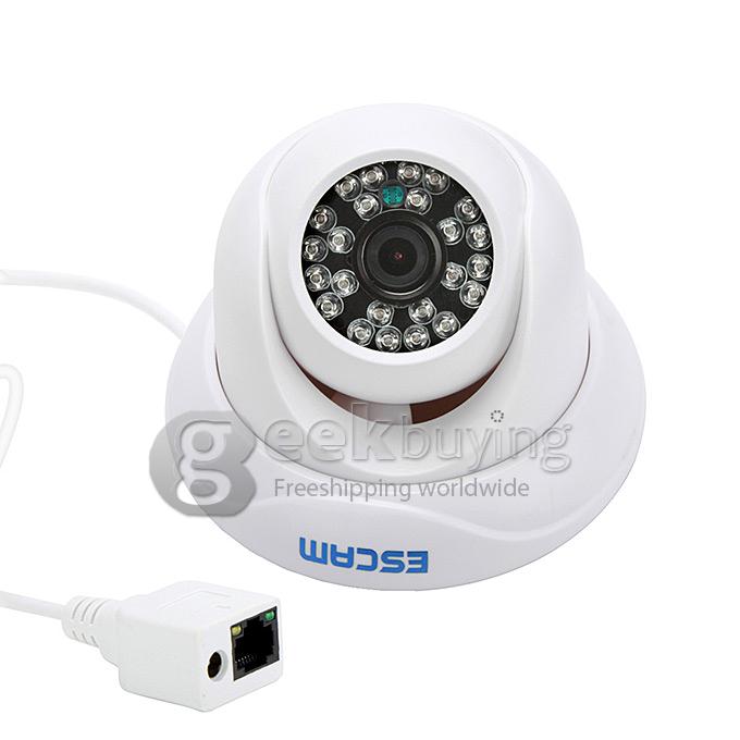 ESCAM QD500 CMOS 720P 3.6mm Lens Waterproof Network P2P IP Camera Dome with 24 IR Nightvision Onvif Phone View - White