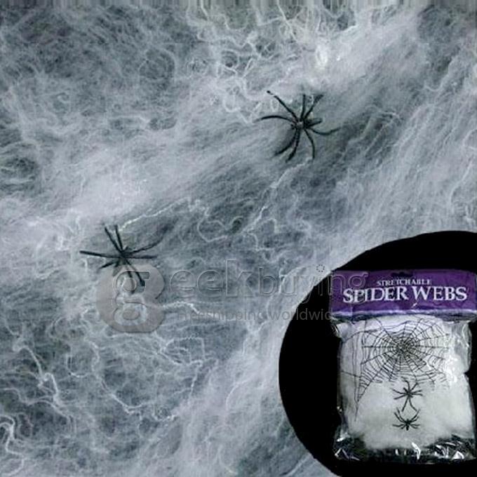 Haunted Halloween Props Dress Supplies Large White Spider Web Cotton with 2 Spider
