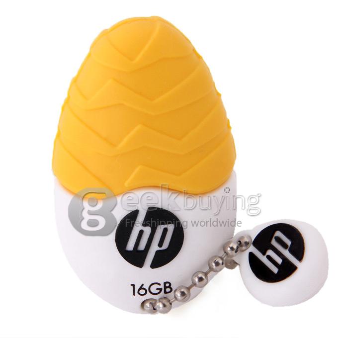HP V270 Egg Shape 16GB USB 2.0 High Speed Flash Drive U Disk Memory Stick USB Drive with Keychain - Yellow + White