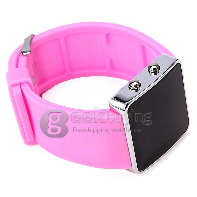 Silicone Band Red LED Digital Alloy Unisex Jelly Sport Style Wrist Watch - Pink