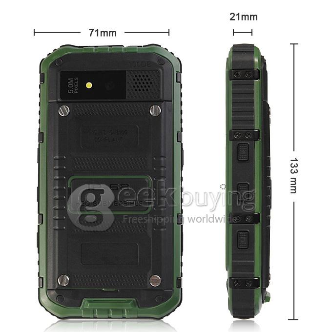 A8 MTK6572W Dual Core 1.2Gzh Smartphone 4.0 Inch Andriod 4.2.2 OS Waterproof Phone 5.0MP IP68 3G/GPS - Green