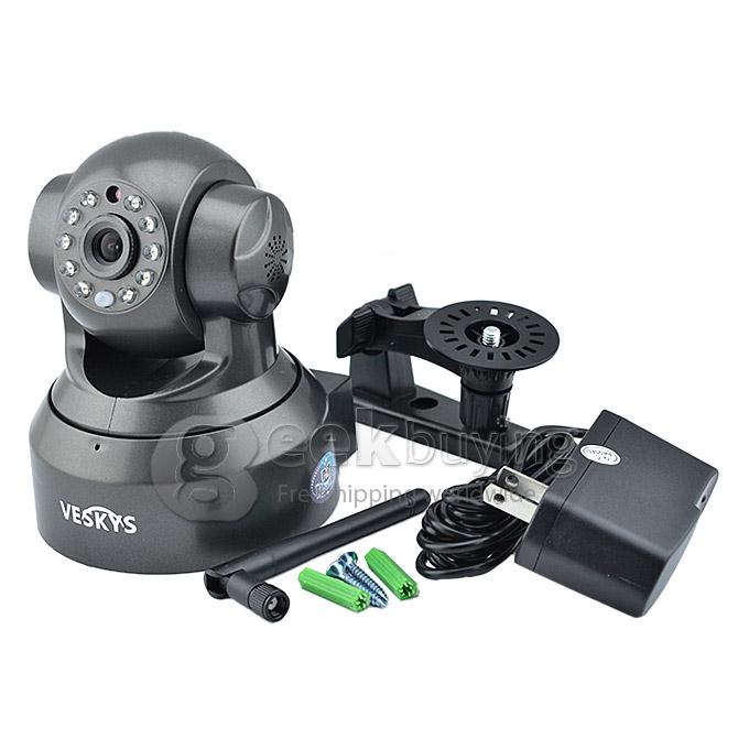 VESKYS S-T36 0.3MP P2P Surveillance IP Network Camera with Wi-Fi / TF Card Solt / 10-IR LED - Black