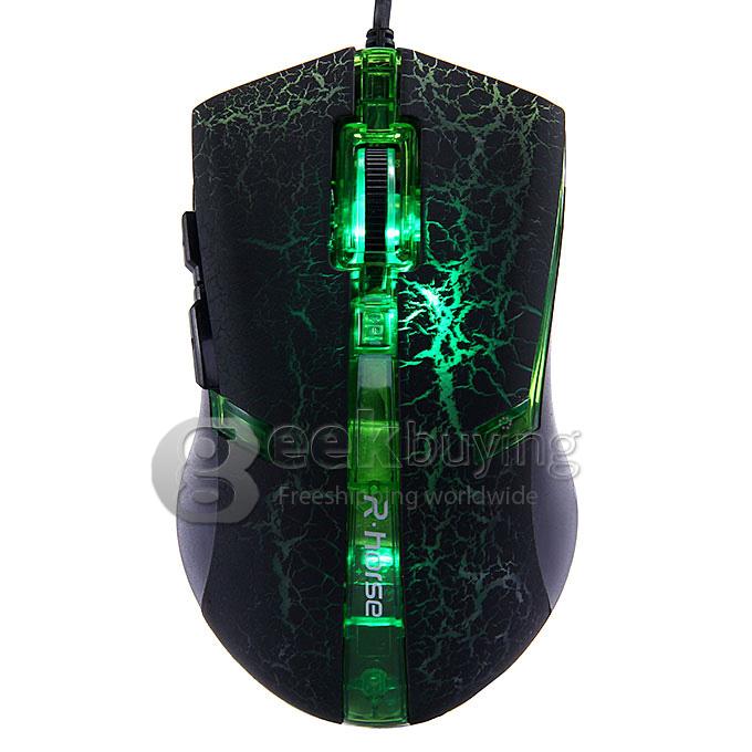 FC-5160 High Speed USB 3.0 Wired 800 / 1600 / 2400 / 3200dpi Optical Mouse with LED Light - Black + Green