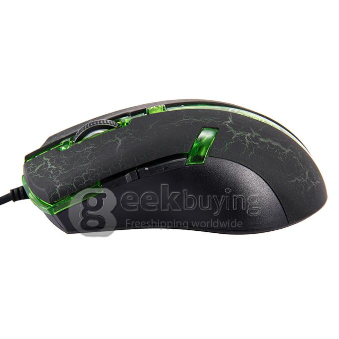 FC-5160 High Speed USB 3.0 Wired 800 / 1600 / 2400 / 3200dpi Optical Mouse with LED Light - Black + Green