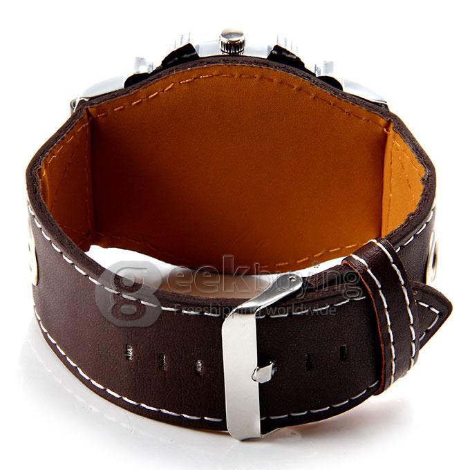 Kaladia 598 Big Round Dial Dress PU Strap Analog Quartz Wrist Watch for Man - Brown