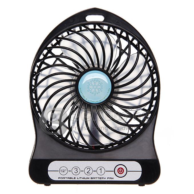 Super Big Wind Portable 3 Gears USB / Batery Fan with 2200mAh 16850 Lithium Battery Working Time 7.5 Hours - Black