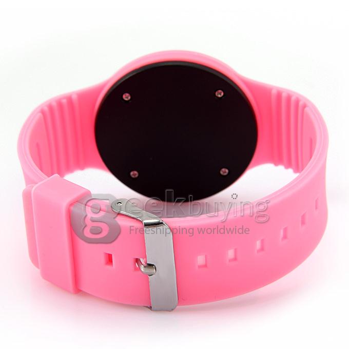 Unisex Rubber Band LED Digital Wrist Watch Timepiece with Touch Button - Pink