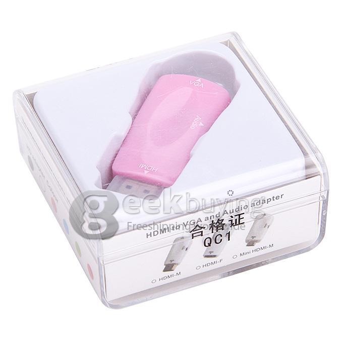 HDMI Male to VGA Female Adapter HDMI to VGA Portable HD Adapter with Audio Output for PS3 PC Tablet DVD Camera - Pink