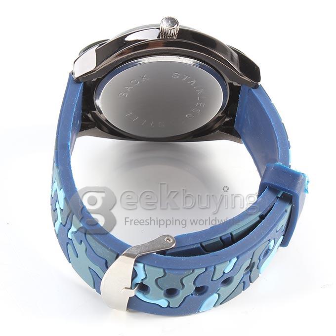 WOMAGE A592 Unisex Camouflage Design Silicone Analog Quartz Military Wrist Watch - Blue