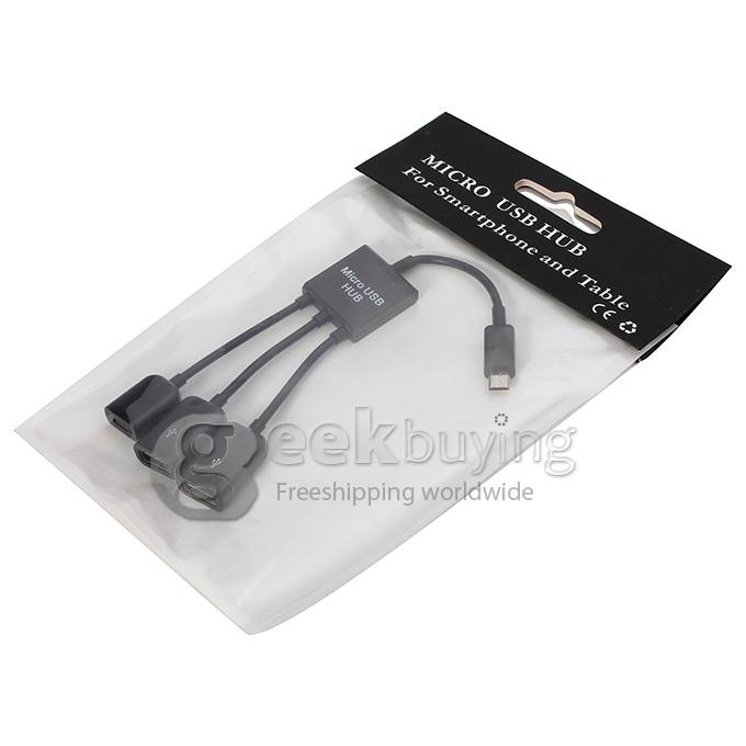 3(1*Micro USB,2*USB 2.0) in 1 Micro USB OTG Hub Host Adapter Cable for Samsung/Xiaomi/Tablets/Smartphones