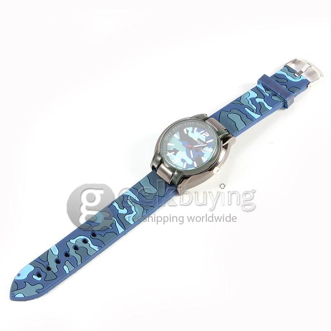 WOMAGE A592 Unisex Camouflage Design Silicone Analog Quartz Military Wrist Watch - Blue