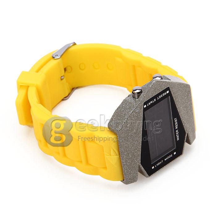 Fashion Unisex Aircraft Quartz Ceramic Silicone Strap Digital LED(different light colors to choose) Wrist Watch - Yellow
