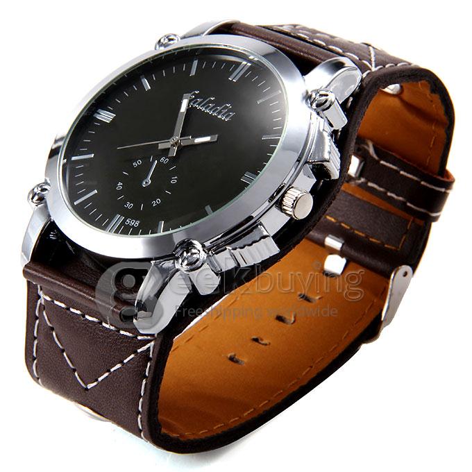 Kaladia 598 Big Round Dial Dress PU Strap Analog Quartz Wrist Watch for Man - Brown