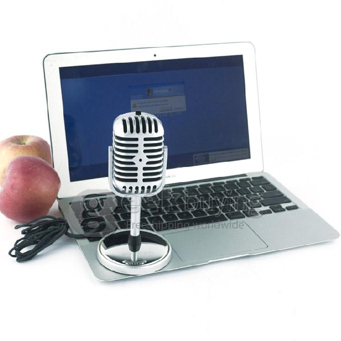 PC-058 Plastic Classic Style 3.5mm Standing Microphone (2.2M-Cable) - Silver
