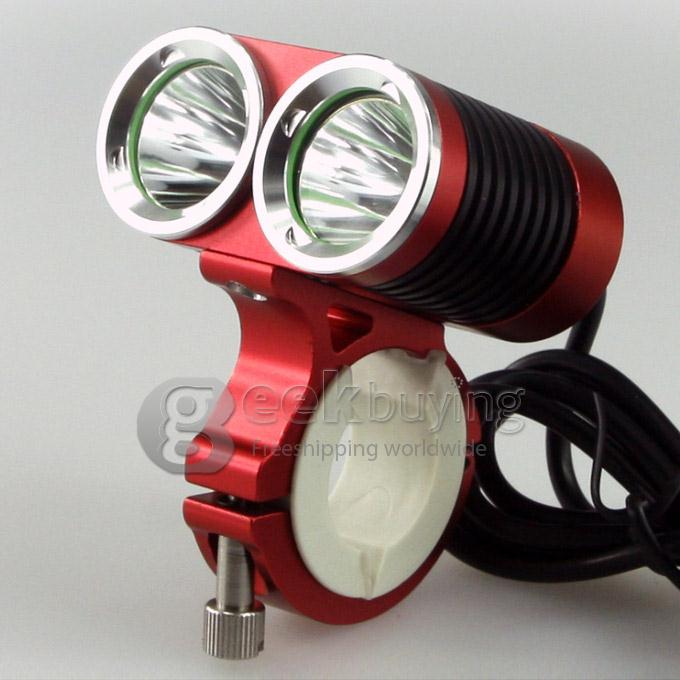 Dark Knight K2C Cree T6 x 2 2400LM Bicycle Lighting Outdoor LED Flashlight with Battery Pack - Red