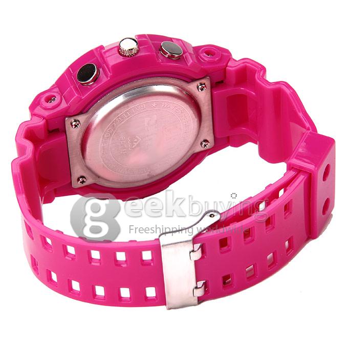 Skmei 0966 Unisex Analog-Digital Japanese Quartz Multi-Functional Silicone Band LCD Sport Wrist Watch - Rose