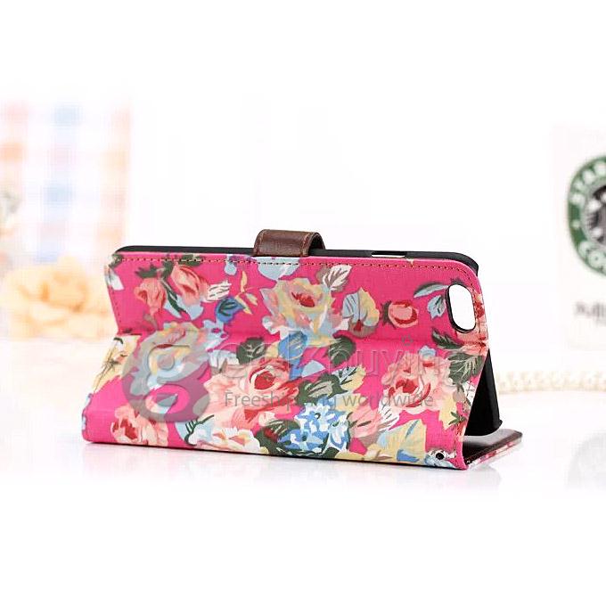 New Style Flower Pattern Wallet Leather Case Cover for iPhone 6 Plus - Rose