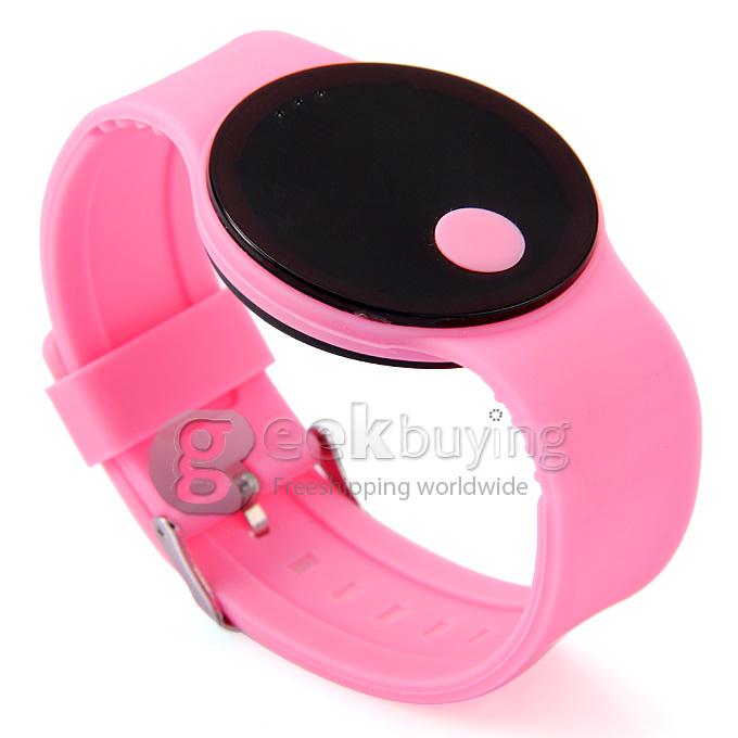 Unisex Rubber Band LED Digital Wrist Watch Timepiece with Touch Button - Pink