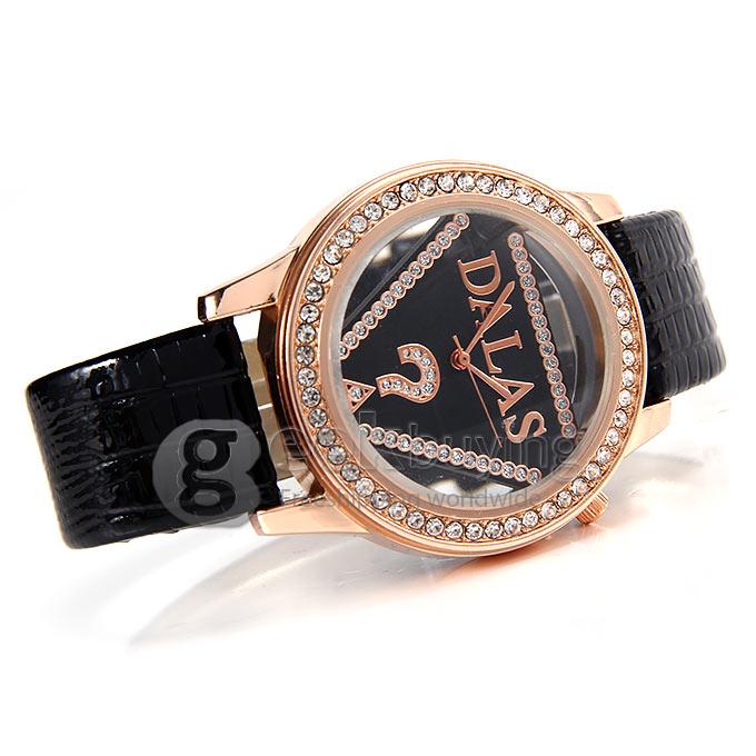 DALAS Women's Lady Style Casual Leather Strap Analog Quartz Wrist Watch - Black