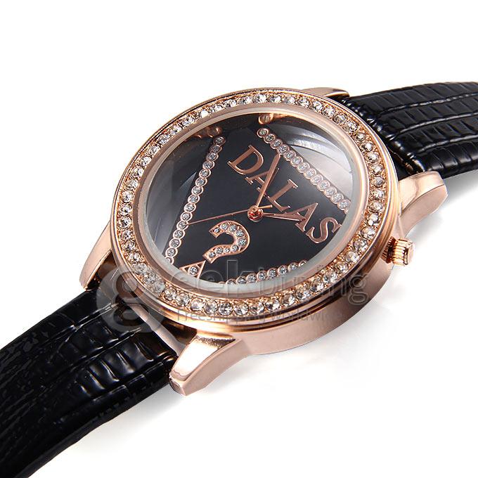 DALAS Women's Lady Style Casual Leather Strap Analog Quartz Wrist Watch - Black