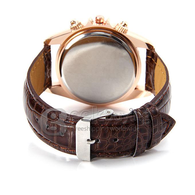 Wecin A-963 Women's Lady Style Casual Leather Band Analog Quartz Wrist Watch with Diamond - Brown