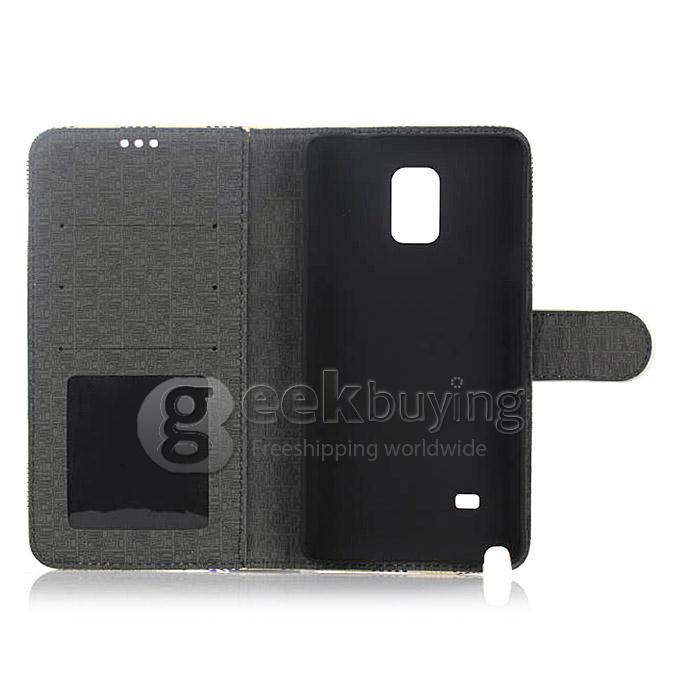 Brand New Luxury Plaid Pattern PU Wallet Stand Leather Case for Samsung Galaxy Note 4 - White