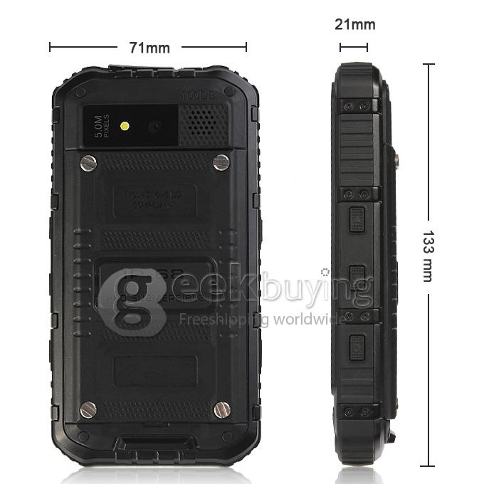 A8 MTK6572W Dual Core 1.2Gzh Smartphone 4.0 Inch Andriod 4.2.2 OS Waterproof Phone 5.0MP IP68 3G/GPS - Black