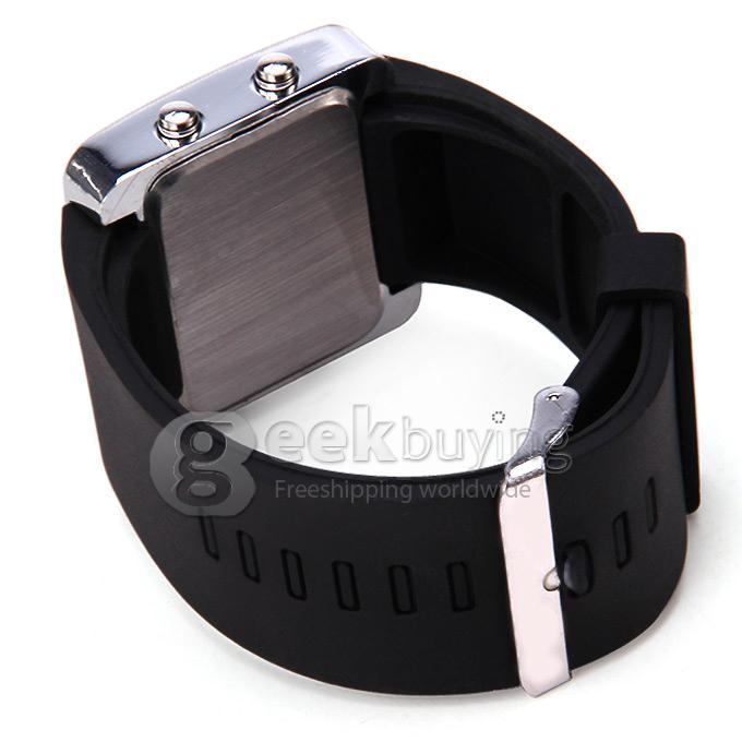 Silicone Band Red LED Digital Alloy Unisex Jelly Sport Style Wrist Watch - Black
