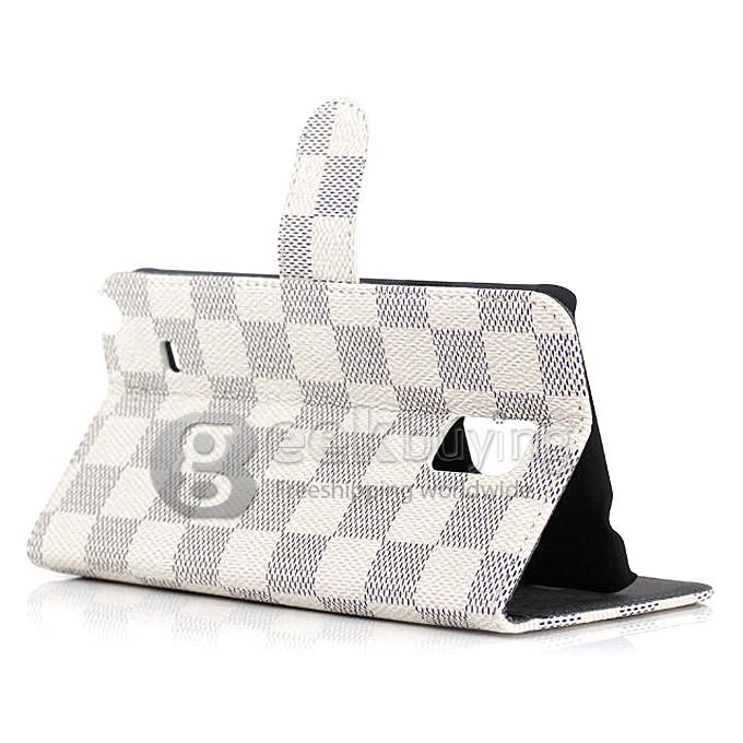 Brand New Luxury Plaid Pattern PU Wallet Stand Leather Case for Samsung Galaxy Note 4 - White