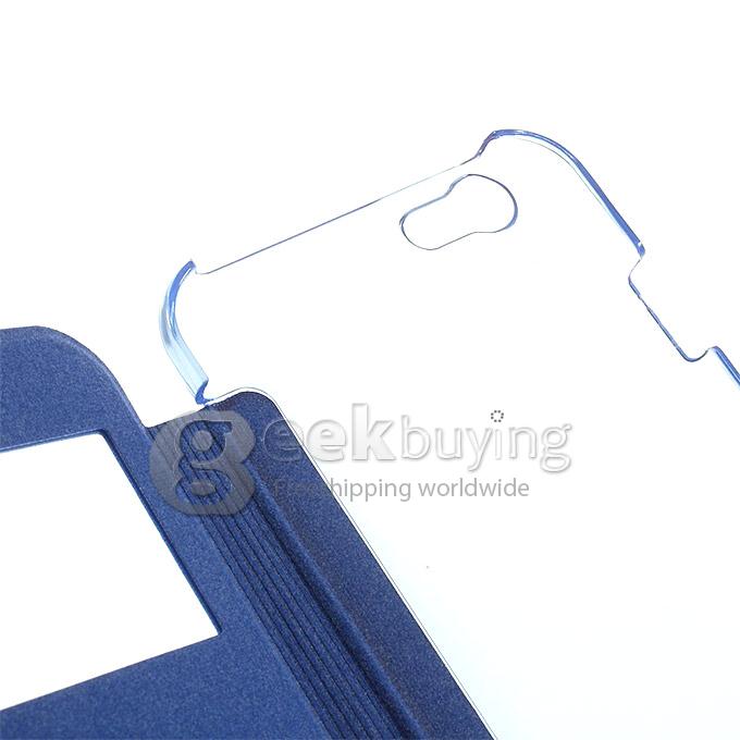 Brand View Window Front PU + Back PC Folio Leather Cover for iPhone 6 4.7 inch - Blue