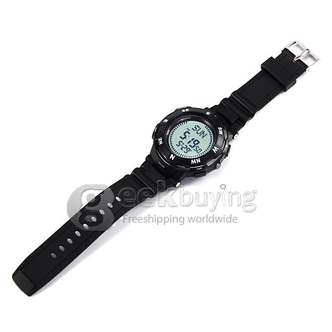 POPART POP-831 Unisex Green Light LED Compass Digital Silicon Band Sport Wrist Watch - Silver