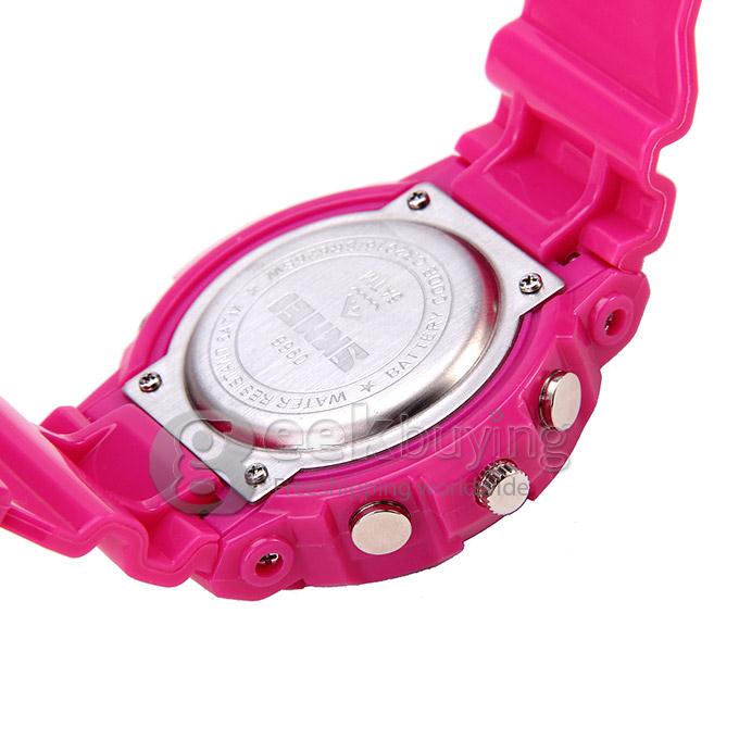 Skmei 0966 Unisex Analog-Digital Japanese Quartz Multi-Functional Silicone Band LCD Sport Wrist Watch - Rose