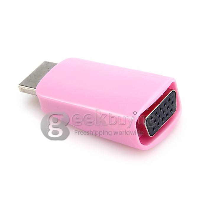 HDMI Male to VGA Female Adapter HDMI to VGA Portable HD Adapter with Audio Output for PS3 PC Tablet DVD Camera - Pink