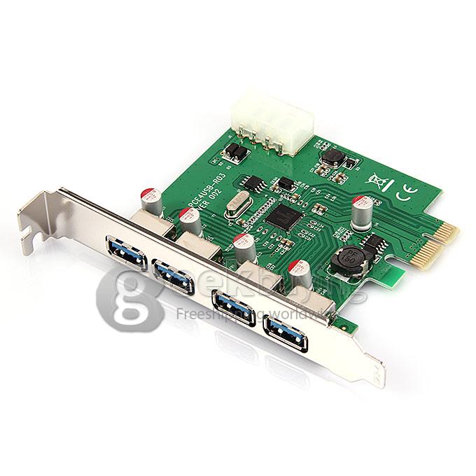 PCI-E Slot Card to USB 3.0 Hub Adapter Converter Female*4 - Black
