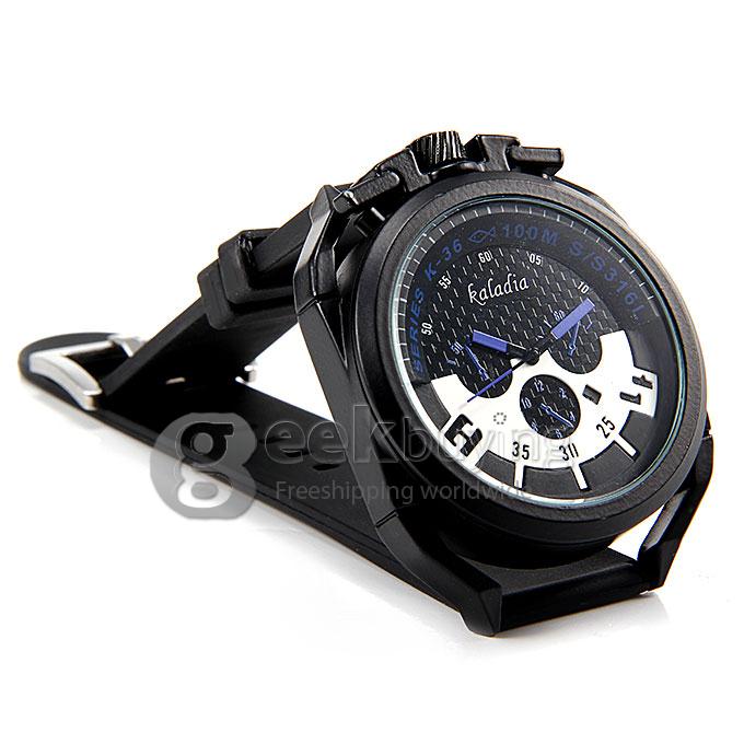 Kaladia 8908 Fashion PU Strap Analog Quartz Sport Wrist Watch for Man - Blue