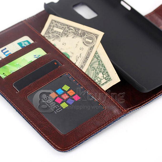 New Style Jeans Stripe Pattern Wallet Leather Case Cover for Samsung Galaxy Note 4 - Dark Blue