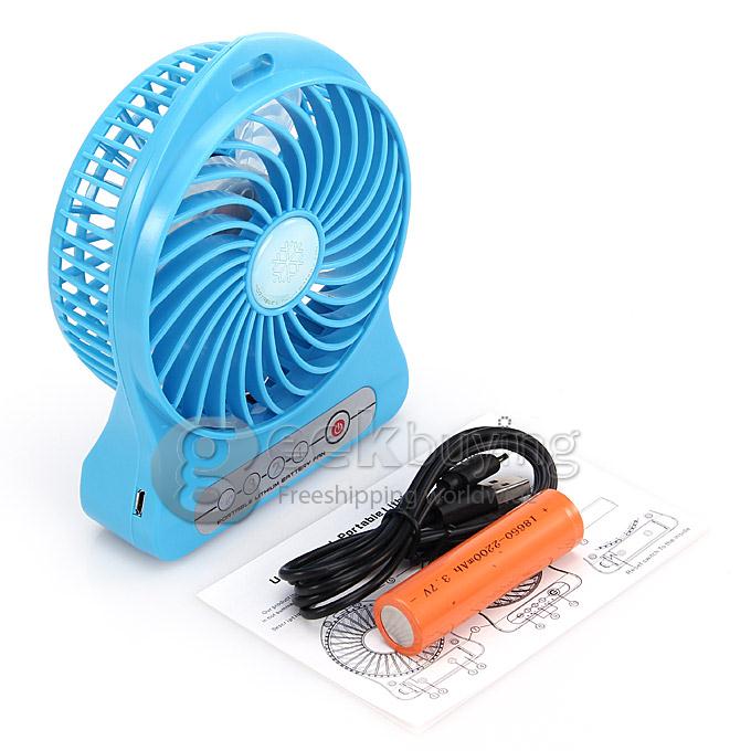Super Big Wind Portable 3 Gears USB / Batery Fan with 2200mAh 16850 Lithium Battery Working Time 7.5 Hours - Blue