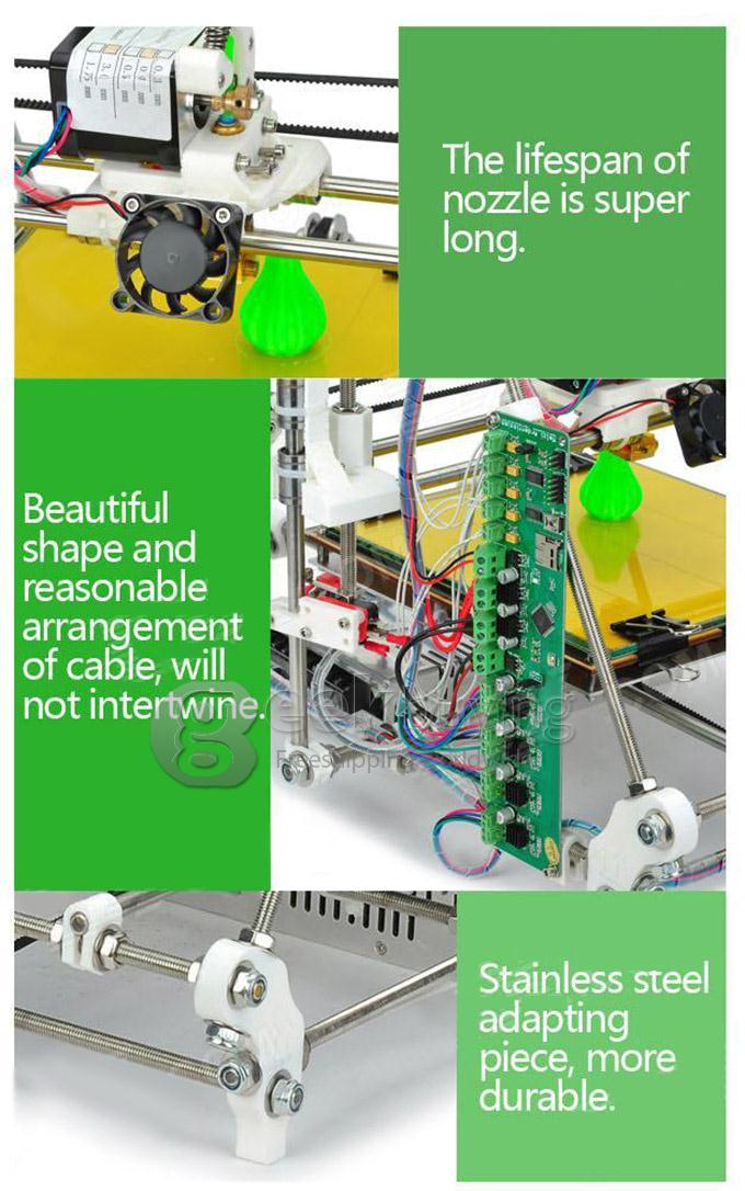 US Plug Open Heacent 3DP04 RepRap Prusa Mendel DIY 3D Printer DIY Full Assembly Kit /0.4mm Nozzle /1.75mm Filament