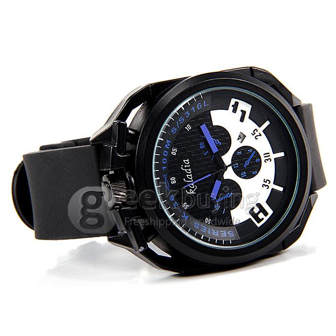 Kaladia 8908 Fashion PU Strap Analog Quartz Sport Wrist Watch for Man - Blue