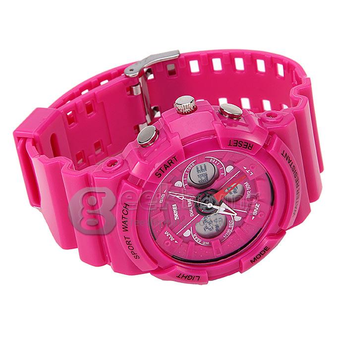 Skmei 0966 Unisex Analog-Digital Japanese Quartz Multi-Functional Silicone Band LCD Sport Wrist Watch - Rose
